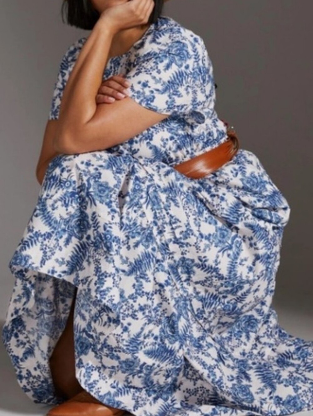 Maeve By Anthropologie 1X Somerset Maxi Dress Blue Print 100% Cotton - Picture 16 of 16